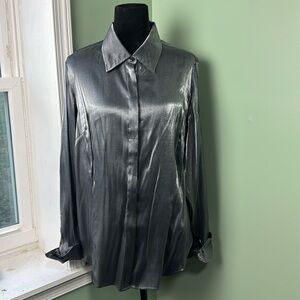 Working Classics designs, metallic silver, button-down blouse, 18